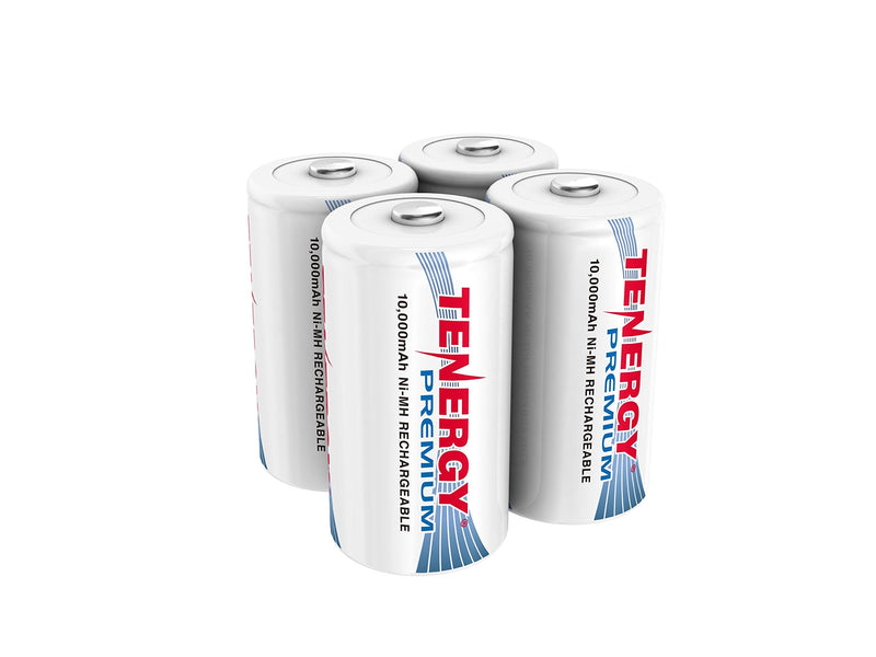 [Australia] - Tenergy Combo: 4 pcs Premium D Size Rechargeable Batteries High Capacity 10000mAh NiMH - UL Certified 4 Count (Pack of 1) 