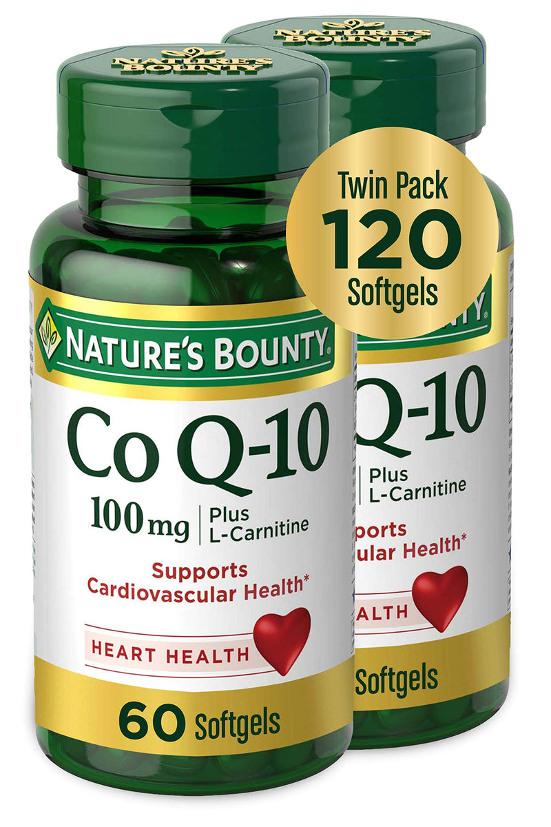 [Australia] - Nature's Bounty CoQ10 100mg Plus L-Carnitine, Supports Heart Health, Dietary Supplement Twin Pack, 120 Softgels Unflavored 120 Count (Pack of 1) 