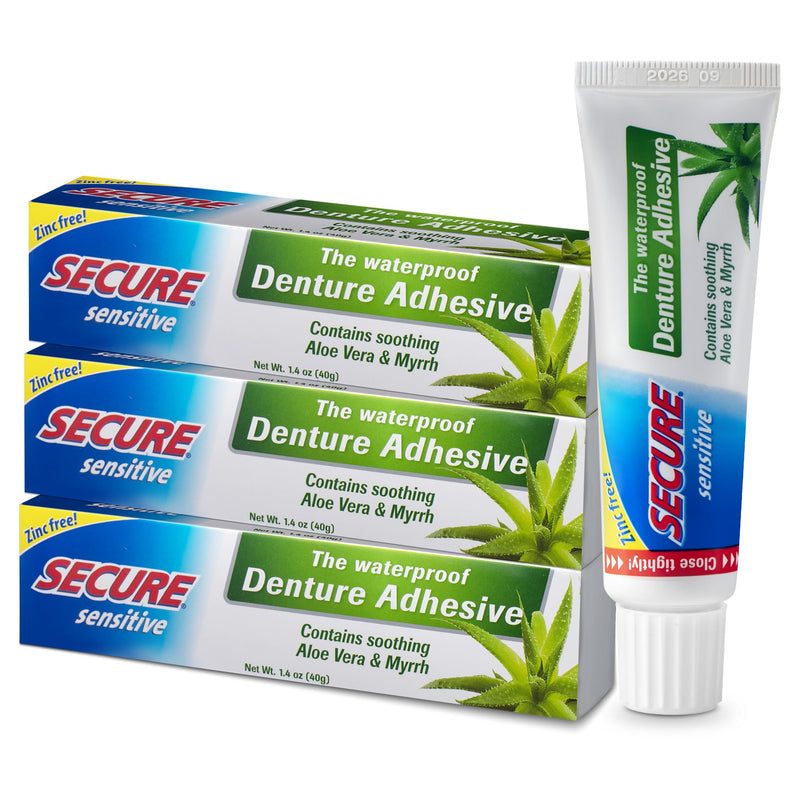 [Australia] - Secure Sensitive Denture Adhesive – 12-Hour Max Hold – Waterproof Seal – Zinc Free – Food Grade Ingredients – fsa hsa Approved – 1.4 oz (3 Pack) 3 