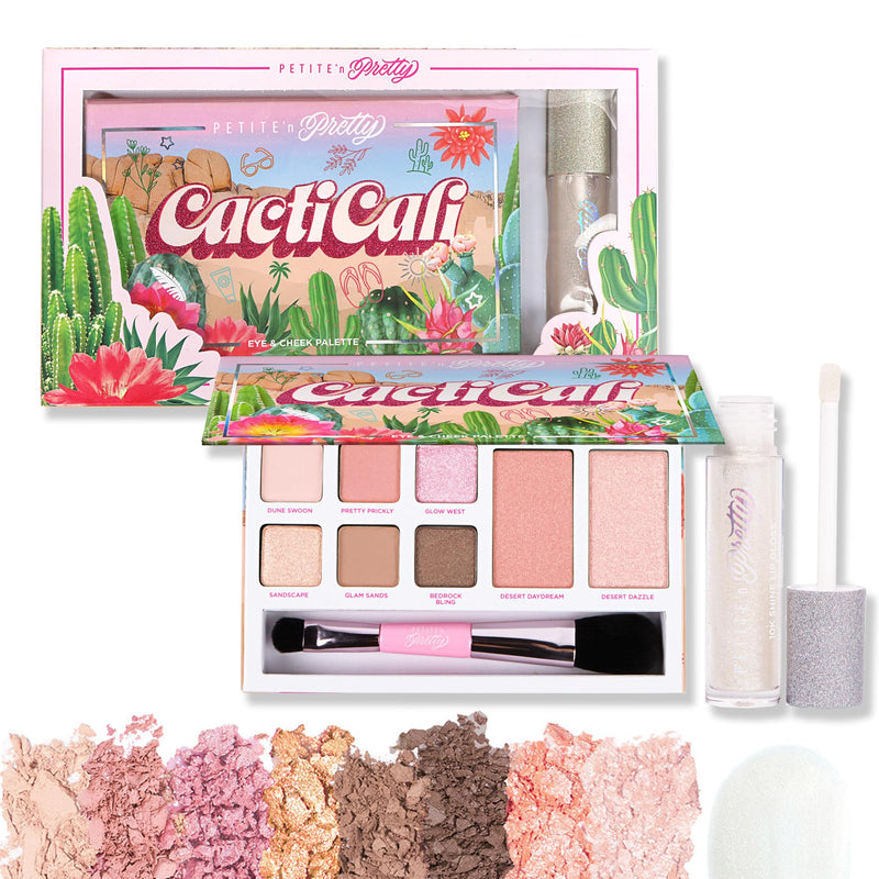 [Australia] - Petite N Pretty Beginner CactiCali Makeup Set for Kids, Teens, & Tweens - Natural Eyeshadow and Cheek Makeup Palette & 10k Shine Lip Gloss (Diamond Heist) 