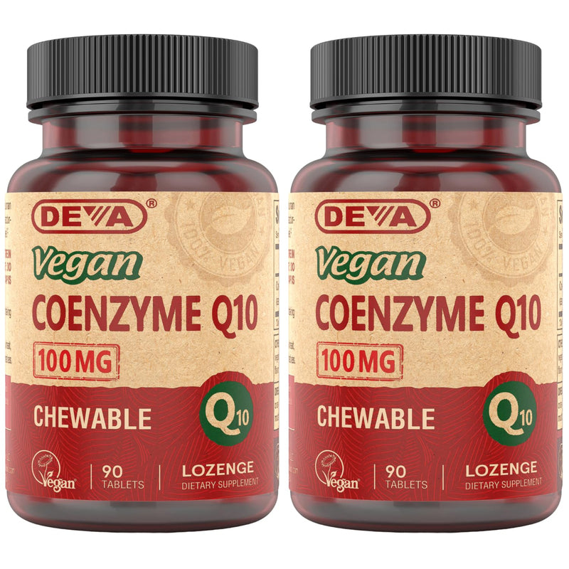 DEVA Vegan Vitamins Coenzyme Q10 100mg - Potent & Affordable in One Bottle - Chewable, 90 Tablets, (Pack of 2) 90 Count (Pack of 2)