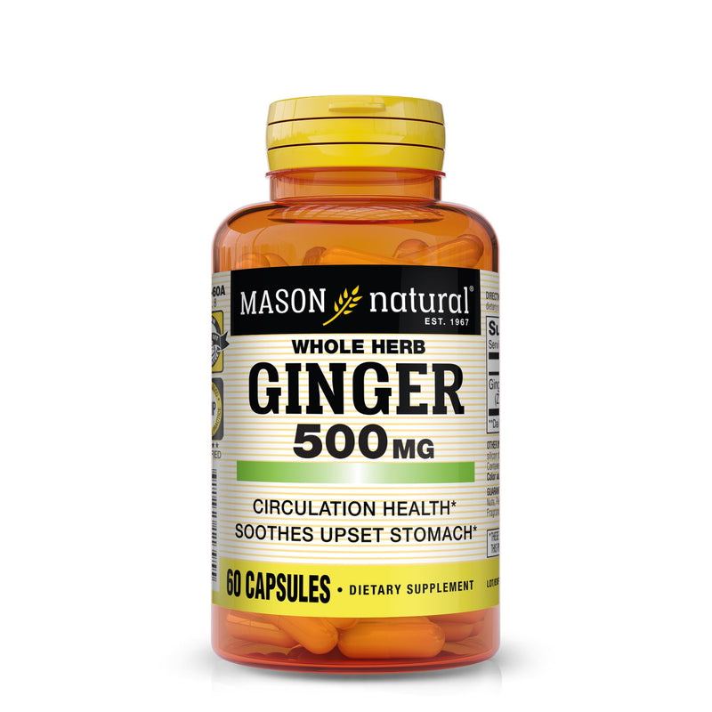 [Australia] - MASON NATURAL Whole Herb Ginger 500 mg, Natural Herbal Supplement, 60 Capsules 60 Count (Pack of 1) 60.0 