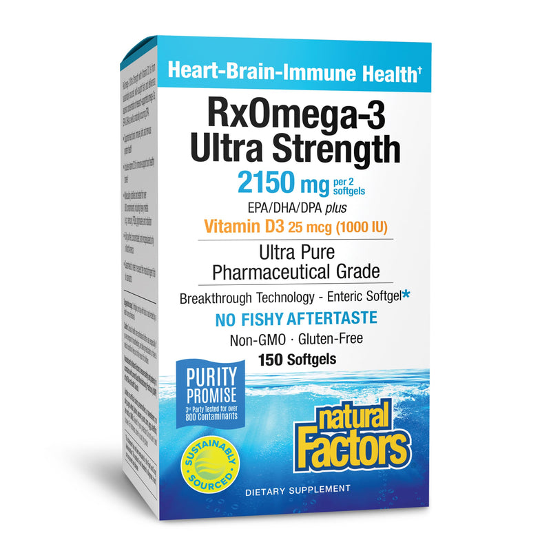 Natural Factors RxOmega-3 Ultra Strength - Dietary Supplement for Brain & Heart Health Support - Eye Health Supplement with EPA & DHA - Supplement with Omega-3 Fatty Acids - 150 Softgels (75 Servings)