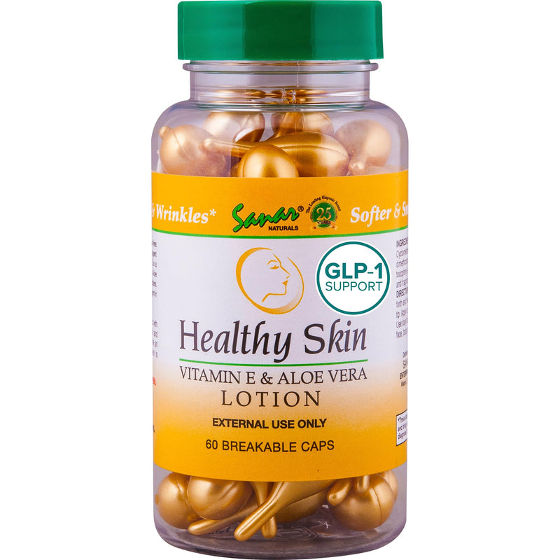 Sanar Naturals Healthy Skin Vitamin E & Aloe Vera Lotion Capsules | Vitamin E & Aloe Vera Moisturizer Capsules, Face Serum & Body Lotion for Dry Skin, Travel Size Skin Care, 60 Ampoules 60 Count (Pack of 1)
