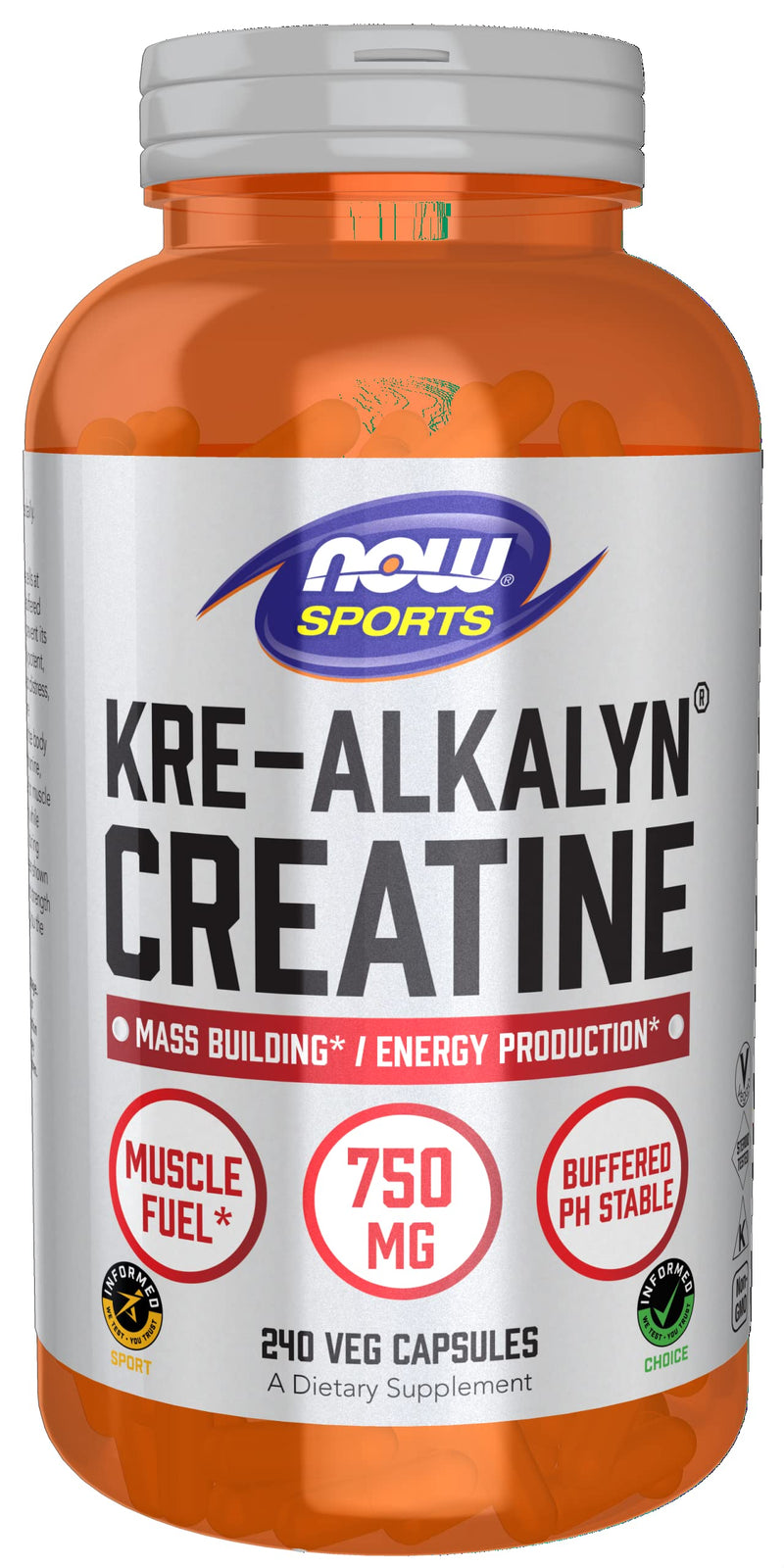 [Australia] - NOW Sports Nutrition, Kre-Alkalyn Creatine 750 mg, Mass Building*/Energy Production*, 240 Veg Capsules 240 Count (Pack of 1) 
