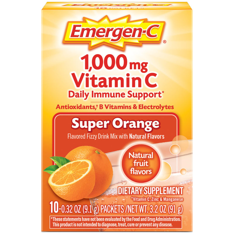 [Australia] - Emergen-C 1000mg Vitamin C Immune Support Powder Super Orange 10CT includes Zinc, Manganese, 7 B Vitamins and Electrolytes for Back to School Essentials 3.2 Ounce (Pack of 1) 