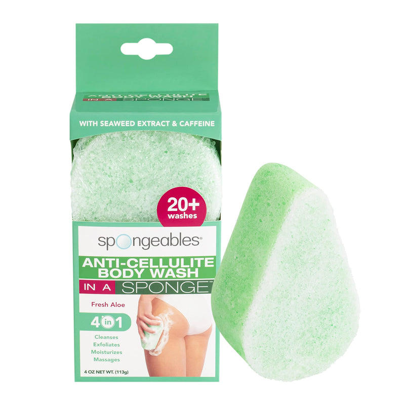 [Australia] - Spongeables Anti Cellulite Body Wash in a 20+ Wash Sponge, Fresh Aloe, 1 Count 1 Count (Pack of 1) 