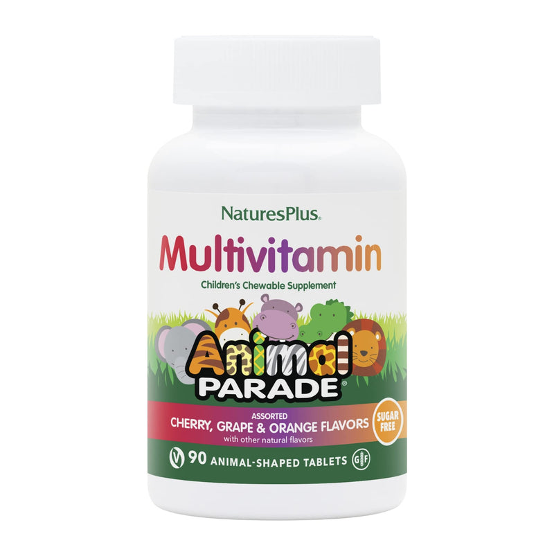 NaturesPlus Animal Parade Sugar-Free Children's Multivitamin - Assorted Cherry, Grape & Orange Flavors - 90 Chewable Tablets - 45 Total Servings 90 Count (Pack of 1)