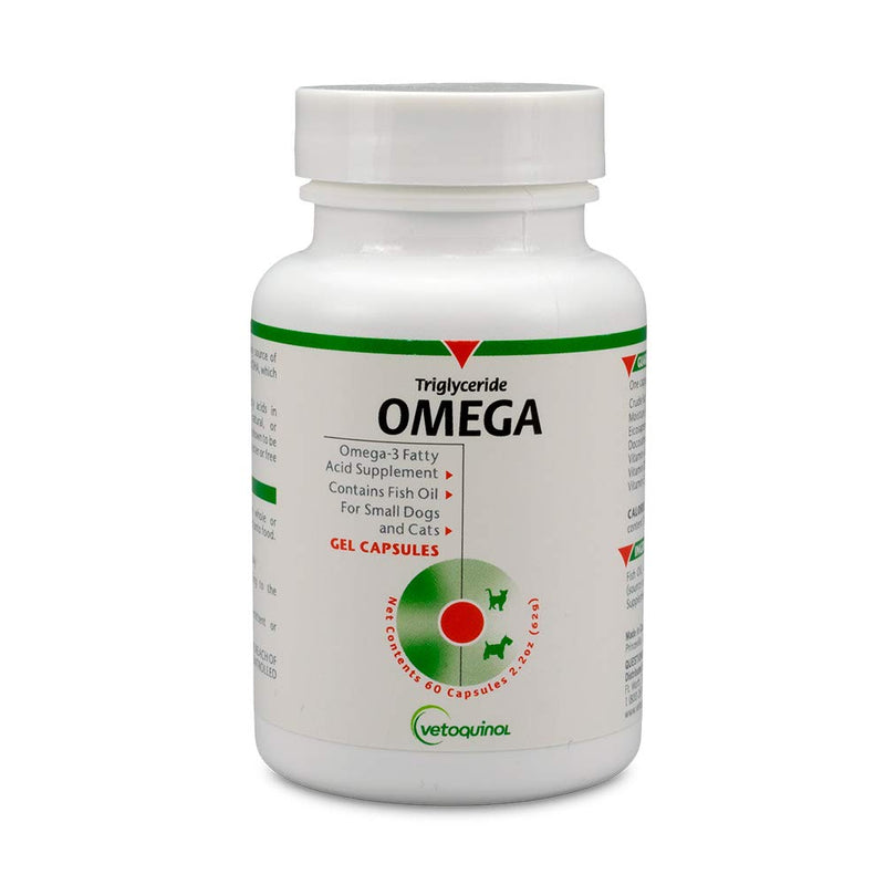 Vetoquinol Triglyceride Omega 3 Supplement for Dogs and Cats, Fish Oil Supplement with EPA and DHA, Promotes Skin, Coat, Joint, and Immune Health, Omega 3 Fish Oil for Dogs and Cats up to 30lbs, 60ct 60 Capsules - PawsPlanet Australia