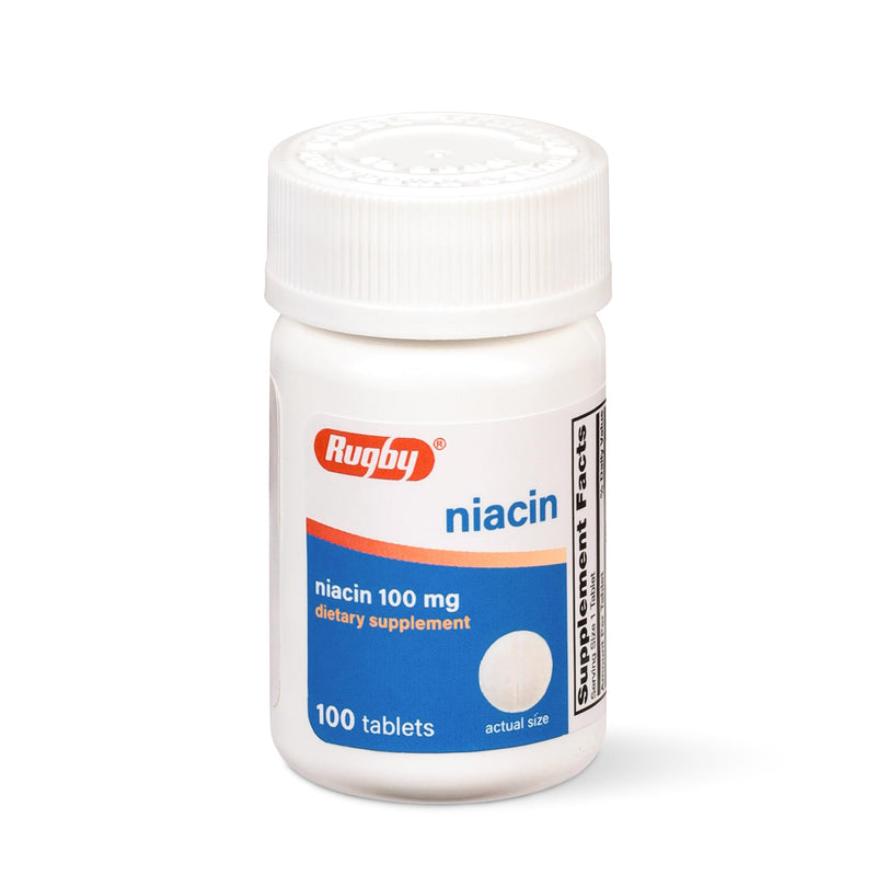 Rugby Niacin 100mg - Niacin Tablets with Calcium - Dietary Supplement - 100 Count