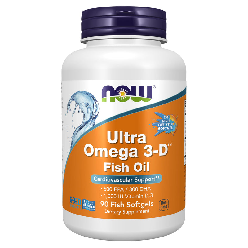 NOW Supplements, Ultra Omega 3-D™, Omega-3 Fish Oil + Vitamin D-3, Cardiovascular Support*, 90 Softgels 90 Count (Pack of 1)