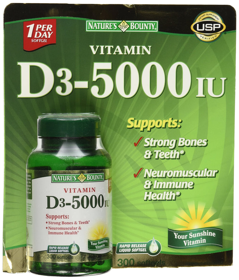 Nature's Bounty Vitamin D3 5000 IU, 300 Softgels 300 Count (Pack of 1)