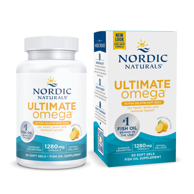 [Australia] - Nordic Naturals Ultimate Omega in Fish Gelatin, Lemon Flavor - 60 Soft Gels - 1280 mg Omega-3 - High-Potency Fish Oil Supplement - EPA & DHA - Promotes Brain & Heart Health - Non-GMO - 30 Servings Standard Packaging 