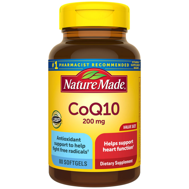 Nature Made CoQ10 200mg Softgels for Heart Health Support, 80 Softgels | Co Q 10 Supplement for Women and Men, Dietary Supplement that Provides Antioxidant Support, 80 Day Supply Unflavored 80 Count (Pack of 1)