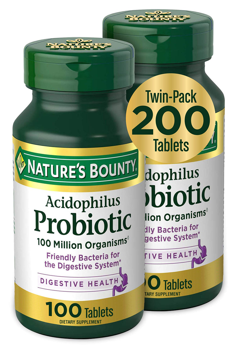 [Australia] - Nature's Bounty Acidophilus Probiotic, Daily Probiotic Supplement, Supports Digestive Health, Twin Pack, 100 Count (Pack of 2) Unflavored 100 Count (Pack of 2) 