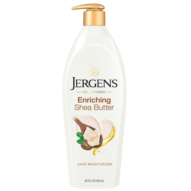 Jergens Shea Butter Body Lotion, Deep Moisturizer for Dry Skin, 26.5 fl oz | Enriching Hand and Body Lotion, Vitamin E, Extremely Dry Skin Relief, 2.5X More Radiant Skin, Deep Conditioning 26.5 Fl Oz (Pack of 1)
