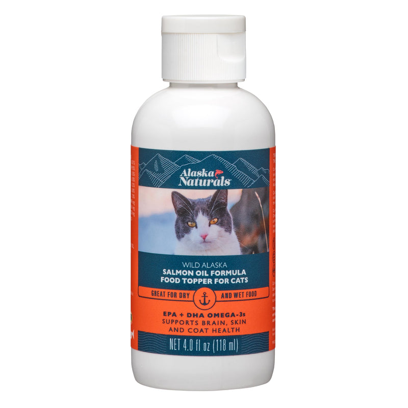 Alaska Naturals – Wild Alaska Salmon Oil Formula Cat Food Topper – EPA and DHA Omega-3 - Supplement for Cats Healthy Skin, Shiny Coat – Made in The USA – 4 oz Bottle - PawsPlanet Australia