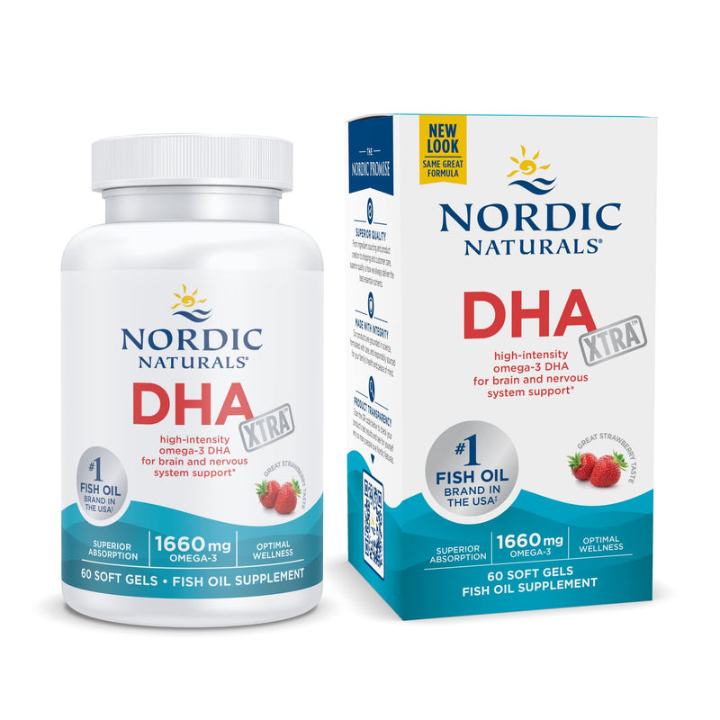 [Australia] - Nordic Naturals DHA Xtra, Strawberry - 60 Soft Gels - 1660 mg Omega-3 - High-Intensity DHA Formula for Brain & Nervous System Support - Non-GMO - 30 Servings 60 Count (Pack of 1) 