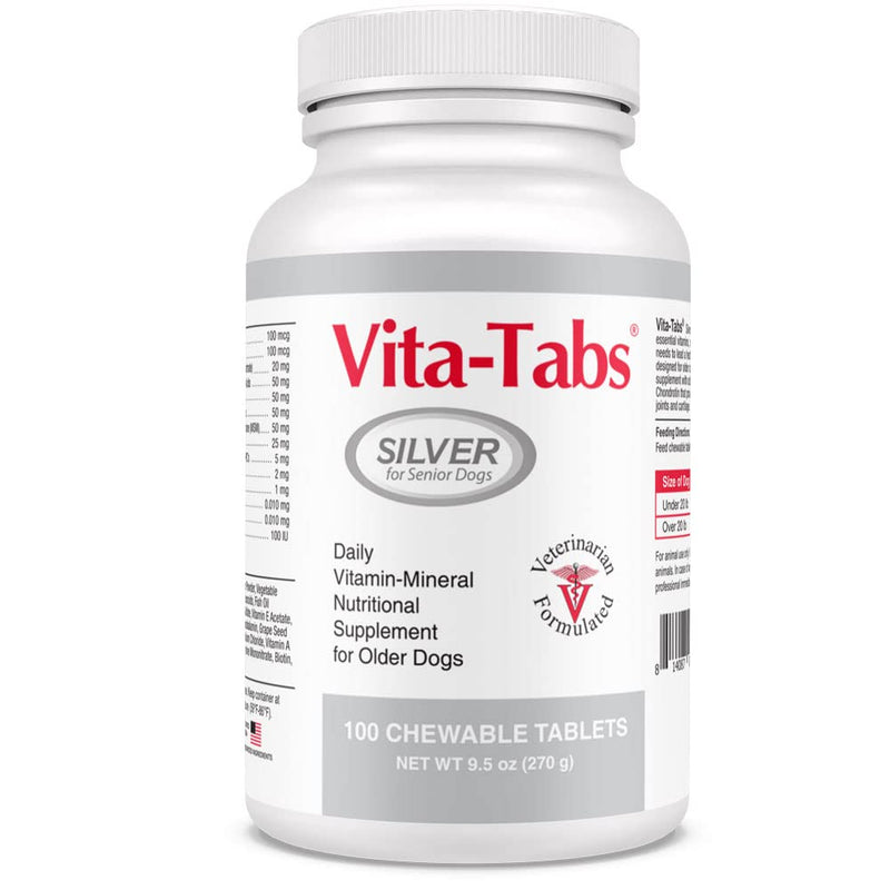 Vita-Tabs Silver - Vitamins, Minerals, Nutrients - Support for Senior Dog - Supplement for Healthy Bone, Joint, Energy, Immune System - 100 Chewable Tablets - PawsPlanet Australia