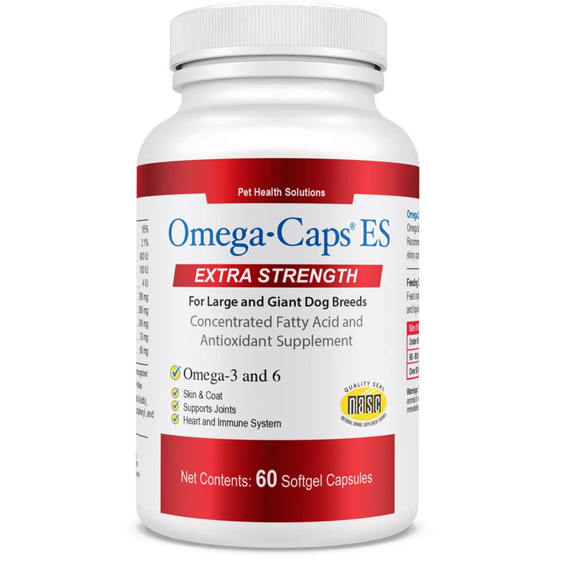 Omega-Caps Extra Strength for Large Breeds-Vet Formulated for Healthy Radiant Skin & Coat While Reducing Excess Shedding. Contains Omega 3 for Immune System Support, Easy to Dose, 60 Soft Gel Capsules 60 Caps - PawsPlanet Australia