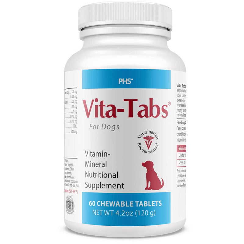Vita-Tabs - Essential Vitamins, Minerals, Nutrients - Health Supplement for Dogs - Support Immune System, Bones - Liver Flavored - 60 Chewable Tablets - PawsPlanet Australia