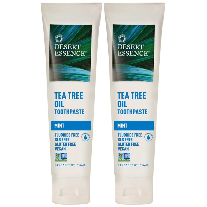 [Australia] - Desert Essence Tea Tree Oil Toothpaste - Mint - 6.25 Oz - Pack of 2 - Refreshing Taste - Deep Cleans Teeth & Gums - Helps Fight Plaque - Sea Salt - Pure Essential Oil - Baking Soda 12.5 Ounce (Pack of 1) 