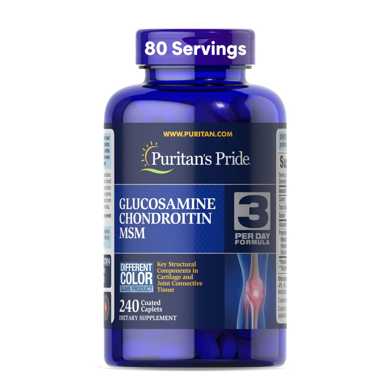 [Australia] - Puritan's Pride Glucosamine Chondroitin MSM Dietary Supplement for Joint Health, 240 Coated Tablets(Packaging may vary) 