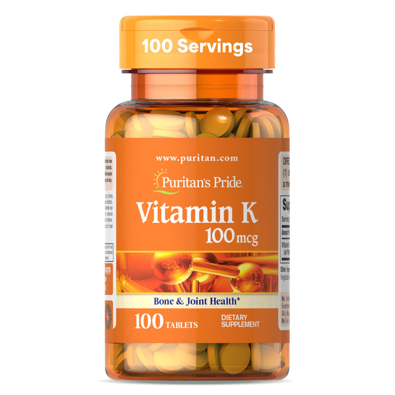 [Australia] - Puritan's Pride Premium Vitamin K 100mcg, Dietary Supplement for Bone, Joint, and Blood Clotting Health Support, 100 Day Supply, 100 Tablets 