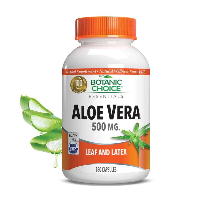 [Australia] - Aloe Vera- Leaf and Latex, Digestive, Liver, Stomach health-Contains Amino Acids, Vitamins, Minerals, Enzymes- 500mg-Gluten Free, Non-GMO-180 capsules 180 Count (Pack of 1) 
