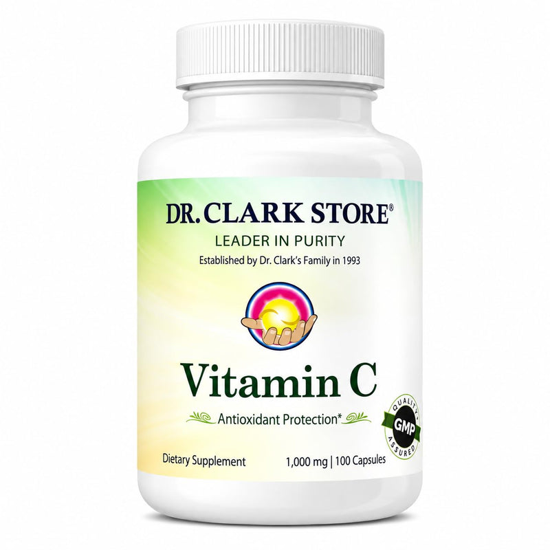 Dr Clark Store Vitamin C Supplement 1000mg, 100 Gelatin Capsules (100 Day Supply), Supports Brain Function, Immunity Support, Potent antioxidant, Promotes Tissue Formation and Repair, Gluten Free