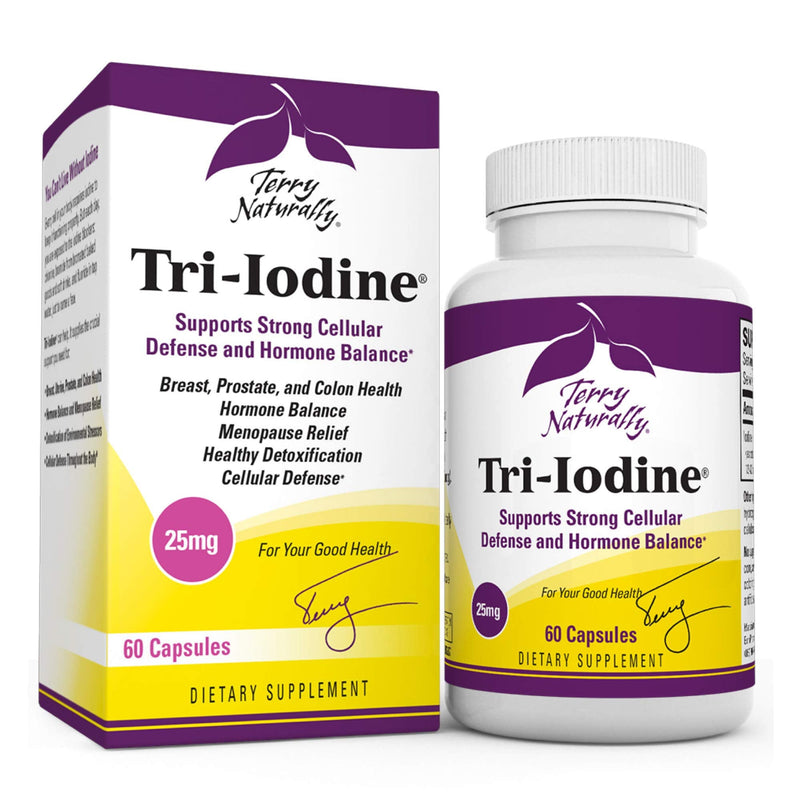 [Australia] - Terry Naturally Tri-Iodine 25 mg - 25000 mcg Iodine, 60 Vegan Capsules - Supports Hormone Balance, Promotes Breast & Prostate Health - Non-GMO, Gluten-Free, Kosher - 60 Servings 