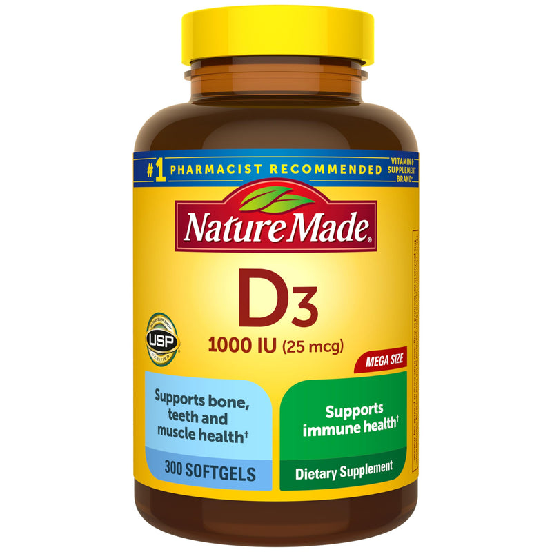 Nature Made Vitamin D3 1000 IU (25 mcg), 300 Vitamin D Softgels | Vitamin D Supplement for Immune, Bone, Teeth and Muscle Health Support, 300 Day Supply 300 Count (Pack of 1)
