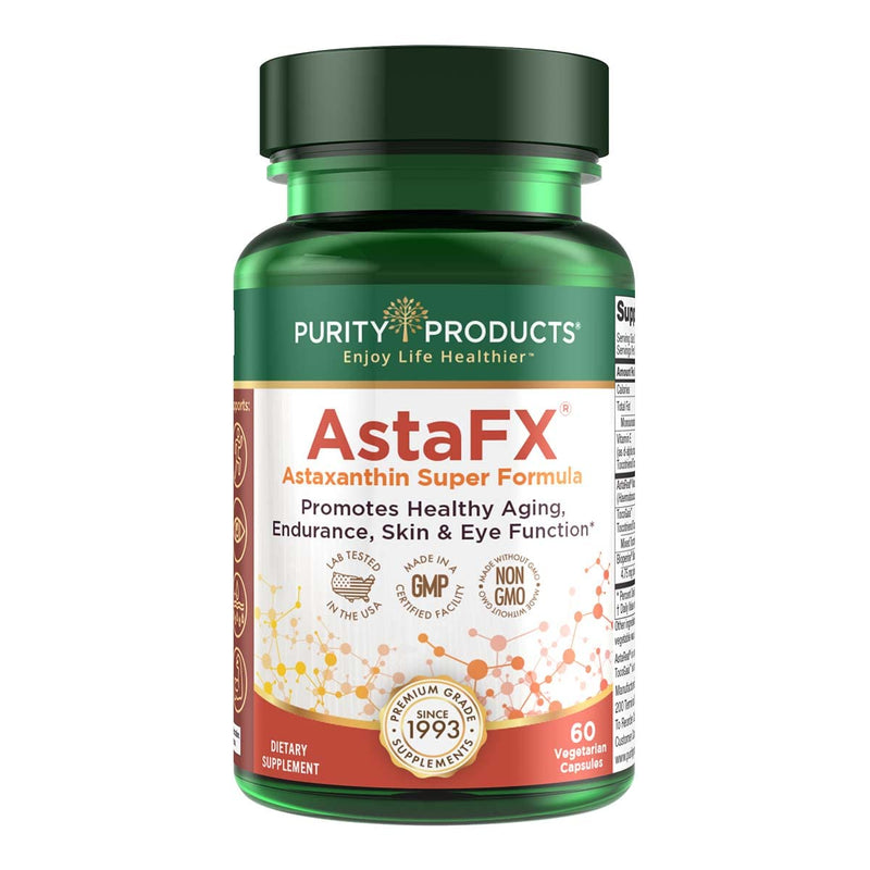 [Australia] - Purity Products AstaFX Astaxanthin Antioxidant Super Formula from Clinically Tested 4 mg AstaREAL with Full Spectrum Tocotrienols (Vitamin E) + BioPerine Black Pepper + Piperine - 60 Vegetarian Caps 60 Count (Pack of 1) 