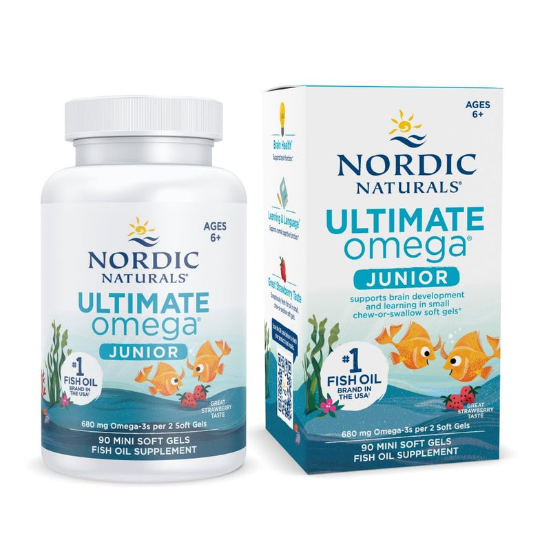 Nordic Naturals Ultimate Omega Jr., Strawberry - 90 Mini Soft Gels - 680 Total Omega-3s with EPA & DHA - Brain Health, Mood, Learning - Non-GMO - 45 Servings | 680mg total omega-3 for kids with EPA & DHA supports brain health, mood & learning. Strawber...