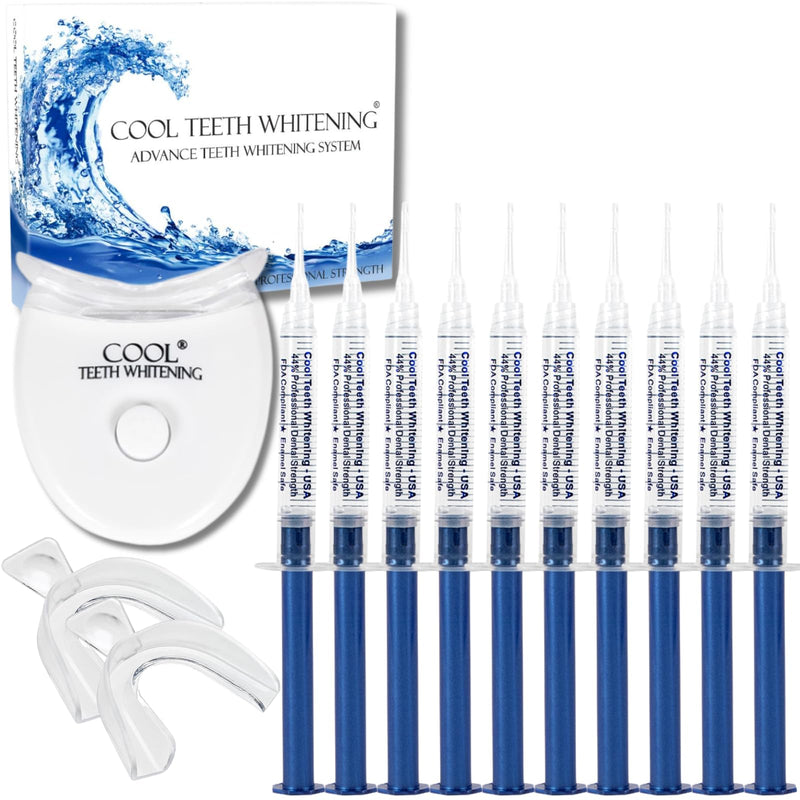 [Australia] - Teeth Whitening Kit 10 Syringes Strongest 44% Carbamide Peroxide Vegan Teeth Whitening Gel, Light and Teeth Bleaching Trays Included 