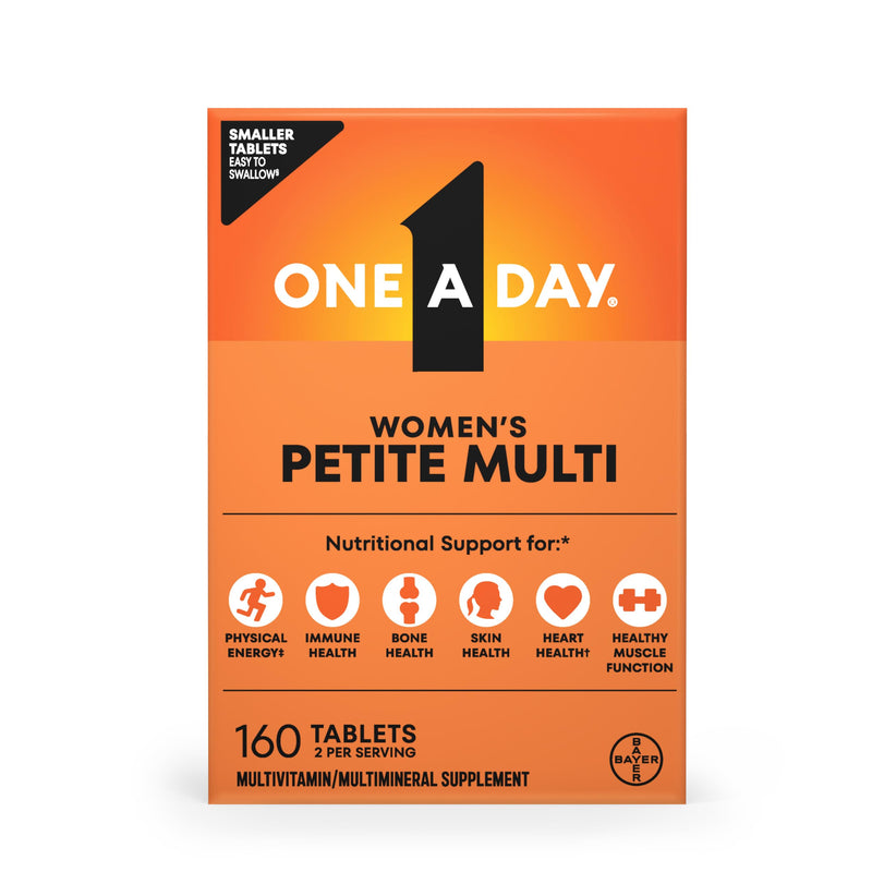 One A Day Women’s Petites Multivitamin,Supplement with Vitamin A, C, D, E and Zinc for Immune Health Support, B Vitamins, Biotin, Folate (as folic acid) & more,Tablet, 160 count 160 Count (Pack of 1)