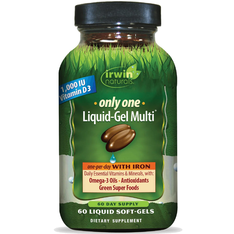 Irwin Naturals Only One Daily Multivitamin with Iron | 60 Softgels | Complete Daily Nutrition | Iron + Vitamin D3 | One Per Day | 60 Liquid Soft-Gels 60 Count (Pack of 1)