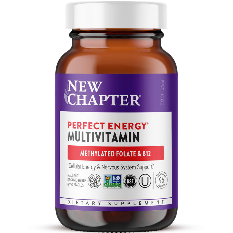 New Chapter Perfect Energy B Vitamin Multivitamin, 96 Count | Balanced Cellular Energy and Stress Support with B Vitamins, Vitamin D3, and Organic, Non-GMO Ingredients, ONE Daily Formula