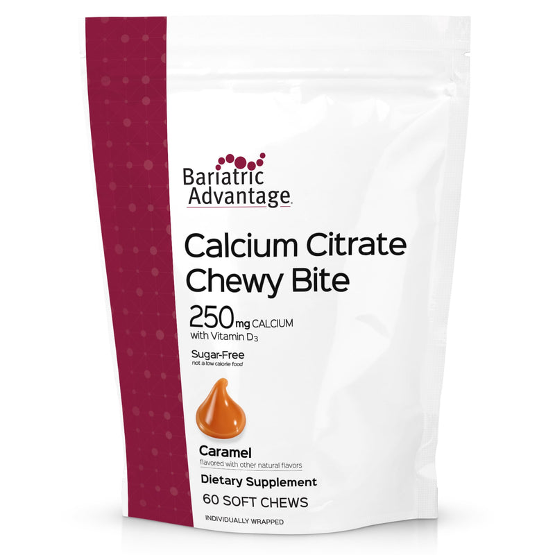 Bariatric Advantage Calcium Citrate Chewy Bites, Caramel, 60 Count | 250 mg Calcium Citrate with Vitamin D3, Chewable for Bariatric Surgery Patients, Sugar-Free Calcium Chews, Caramel Flavor 60 Count (Pack of 1)