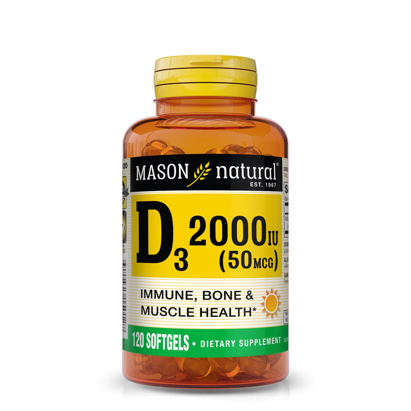 MASON NATURAL Vitamin D3 2,000 IU Ultra Strength, Supports Bone Density, Strength & Immune Health, 120 Softgels 120 Count (Pack of 1) 2000 IU