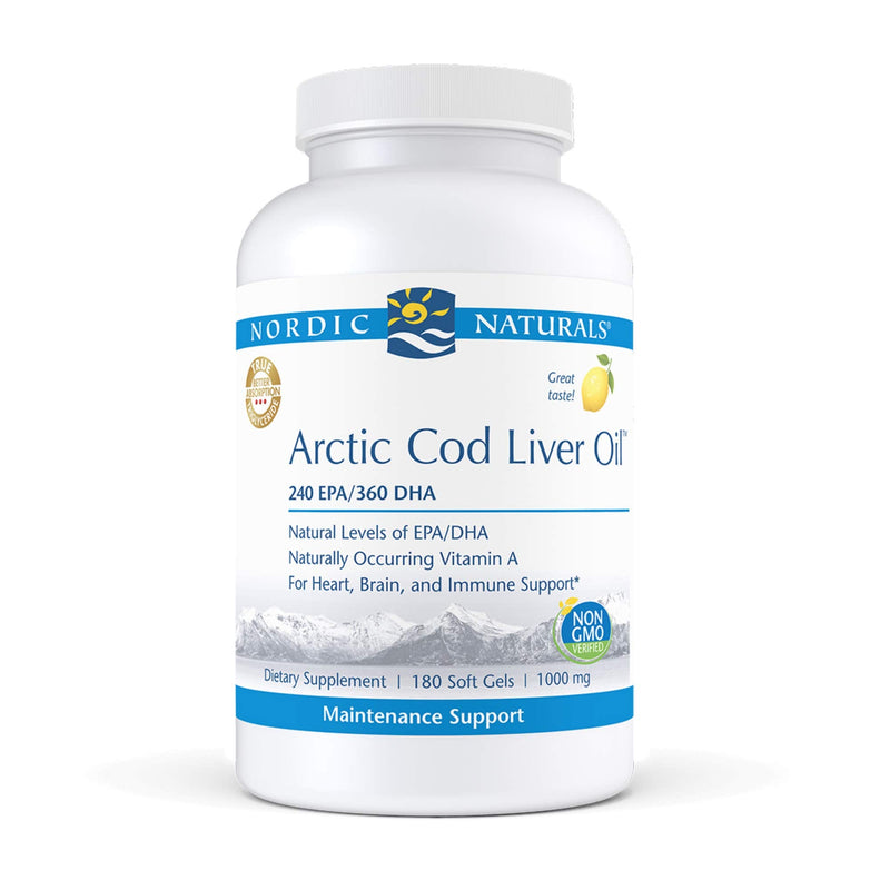 [Australia] - Nordic Naturals Pro Arctic Cod Liver Oil, Lemon - 180 Soft Gels - 750 mg Total Omega-3s with EPA & DHA - Heart & Brain Health, Healthy Immunity, Overall Wellness - Non-GMO - 60 Servings 