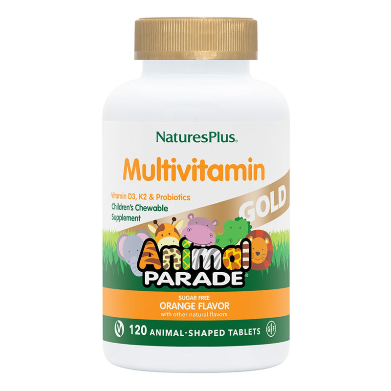 [Australia] - Natures Plus Animal Parade Source of Life Gold Children's Multivitamin - Orange Flavor - 120 Chewable Animal Shaped Tablets - Immune Support Supplement - Gluten-Free - 60 Servings 1 