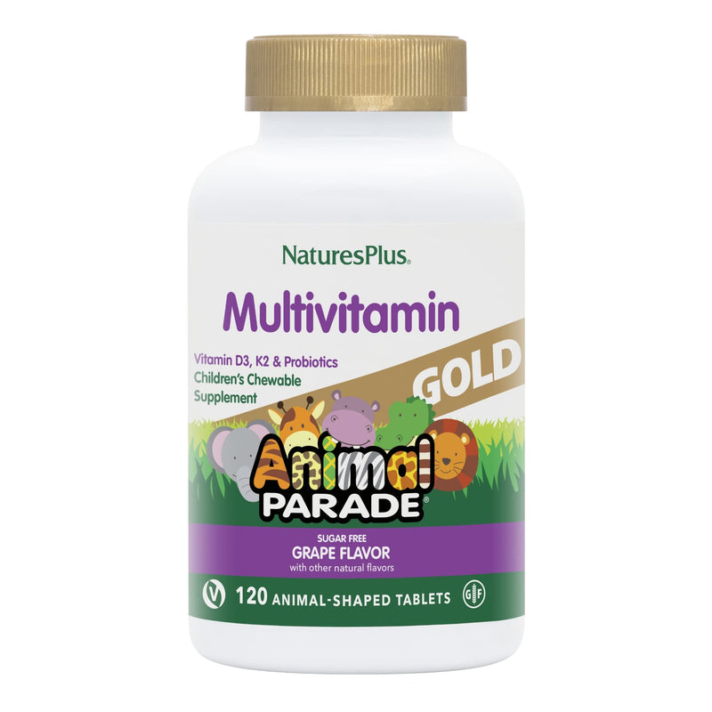 [Australia] - Natures Plus Animal Parade Gold Children's Multivitamin, Grape Flavor - 120 Chewable Animal Shaped Tablets - Vegan, Gluten Free - 60 Servings 1 