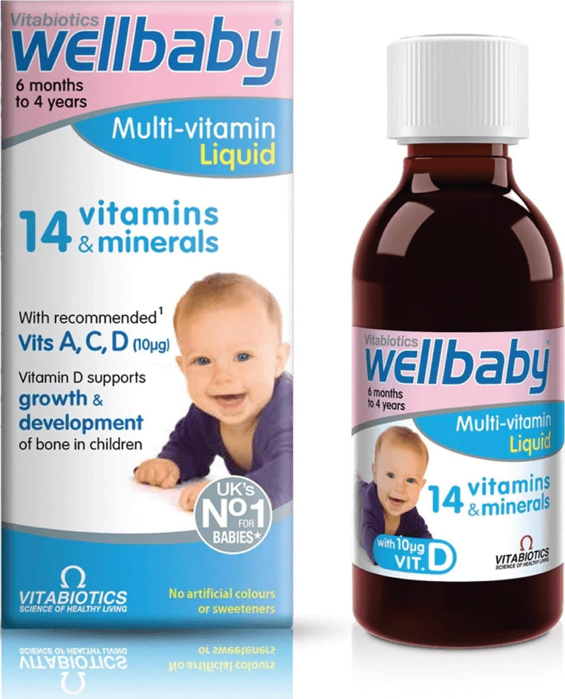 Vitabiotics Wellbaby Multi-Vitamin Liquid - Immune System Multivitamin for Infants and Babies Ages 6 Months to 4 Years - 150mL 5.07 Fl Oz (Pack of 1)