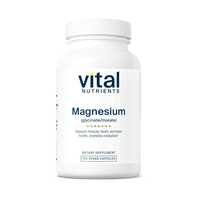 [Australia] - Vital Nutrients Magnesium Glycinate + Malate | 120mg Vegan Magnesium Supplement for Women and Men | Muscle, Heart, Bone Support* | Promotes Relaxation | Gluten, Dairy and Soy Free | 100 Capsules 100 Count (Pack of 1) 