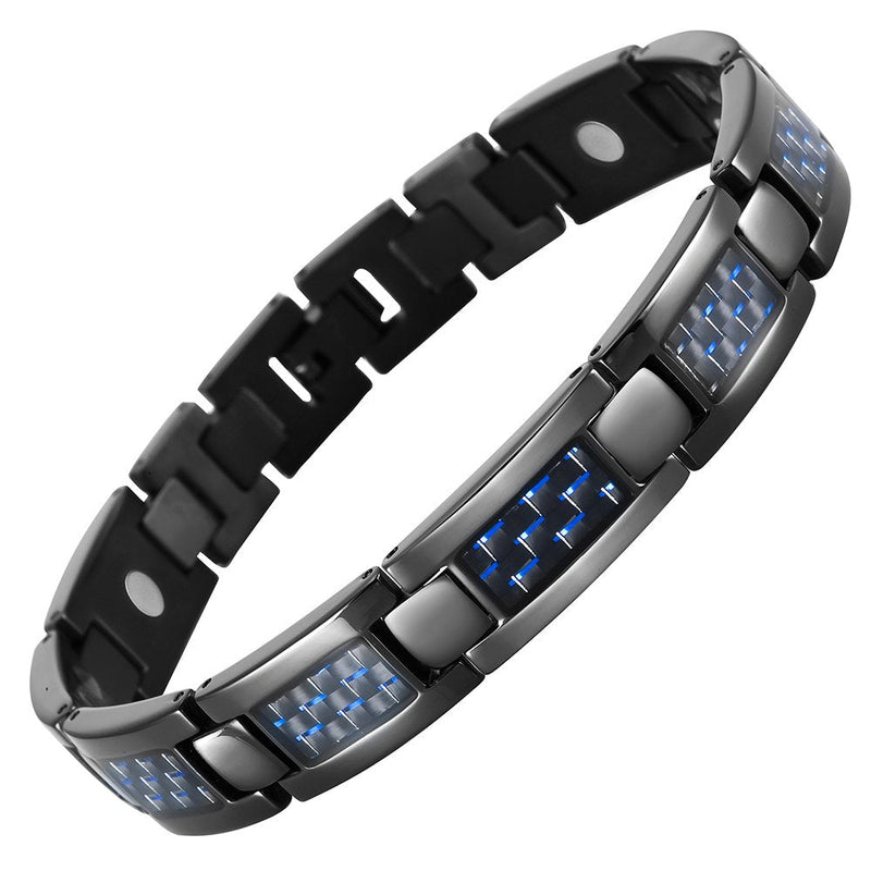 [Australia] - Willis Judd Mens Blue Carbon Fiber Titanium Magnetic Bracelet Adjustable 