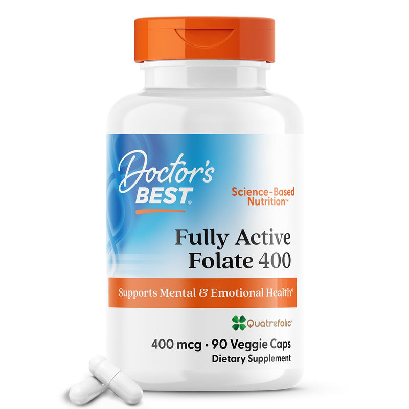 Doctor's Best Fully Active Folate with Quatrefolic400 mcg, Healthy Mood, Memory, Circulation, Well-Being, 90 VC 400 mg