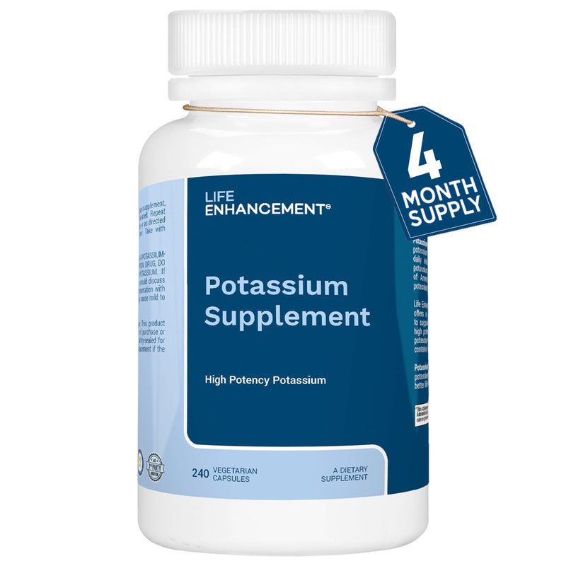Life Enhancement High Potency 1020 mg Potassium Supplement for Muscle, Brain & Bone Health - No Additives High Absorption Elemental Potassium Supplement, Made in USA (240 Capsules – 120 Servings) 240 Capsules