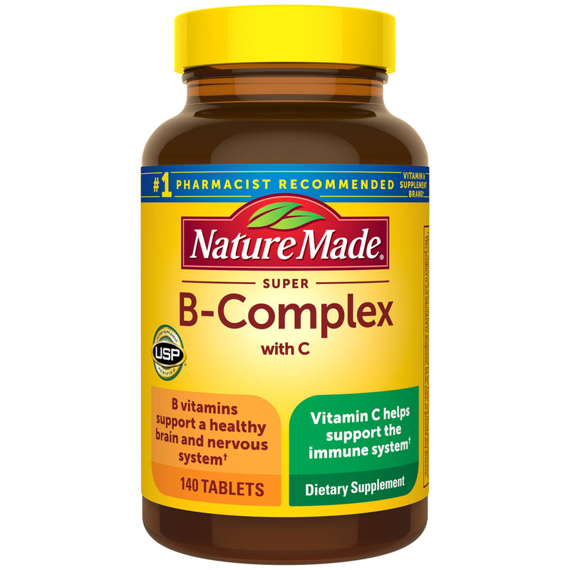 Nature Made Super B Complex with Vitamin C & Folic Acid, 140 Tablets | B Complex Vitamins for Women and Men, Dietary Supplement for Immune Support, Gluten Free, 140 Day Supply 140 Count (Pack of 1)