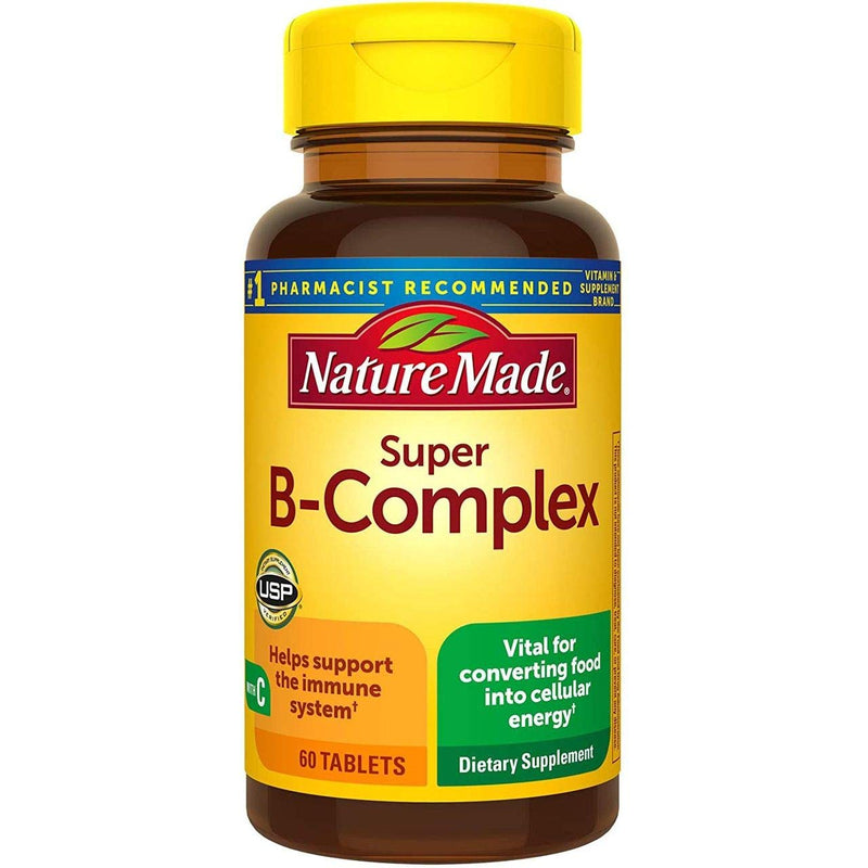 Nature Made Super B-Complex with Vitamin C and Folic Acid, 60 Tablets Unflavored 1 Count (Pack of 60)